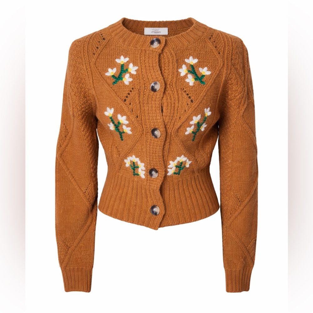 Lucca Daisy Embroidered‎ Cardigan XS Cottagecore Coquette Floral Knit